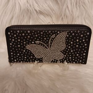 Black Butterfly Rhinestone Accordion Wallet